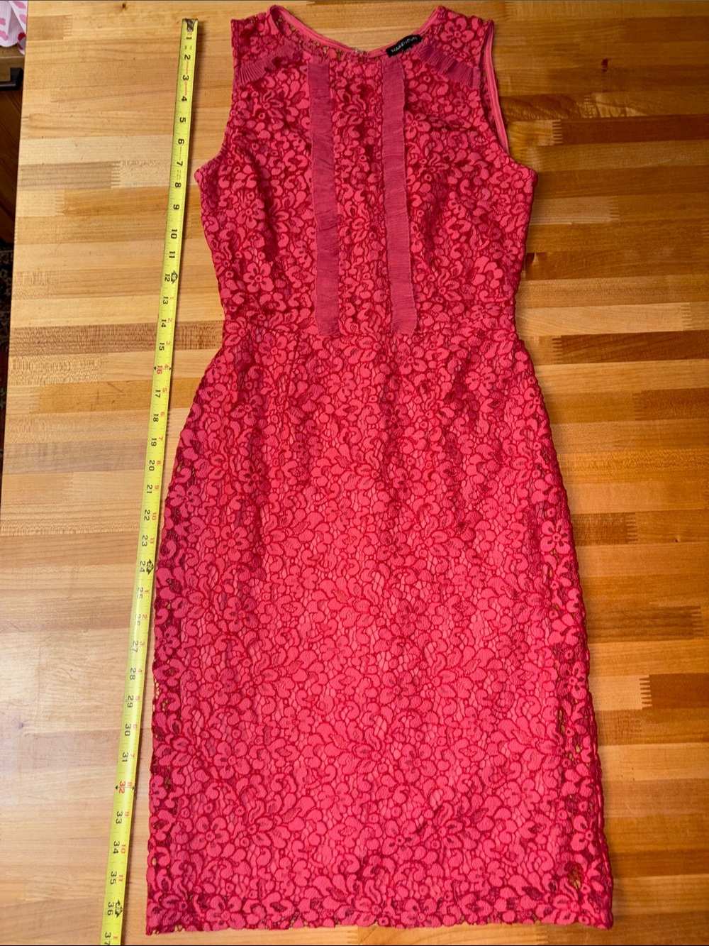 Warehouse Red Floral Lace Overlay Midi Dress US size 2